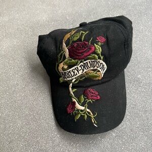 Harley Davidson Black Cap with Rose Embroidery